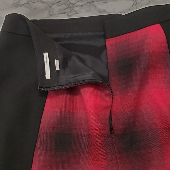 Nordstrom Halogen Plaid Knee Length Pencil Skirt Holiday Red Black Panels - Picture 8 of 10